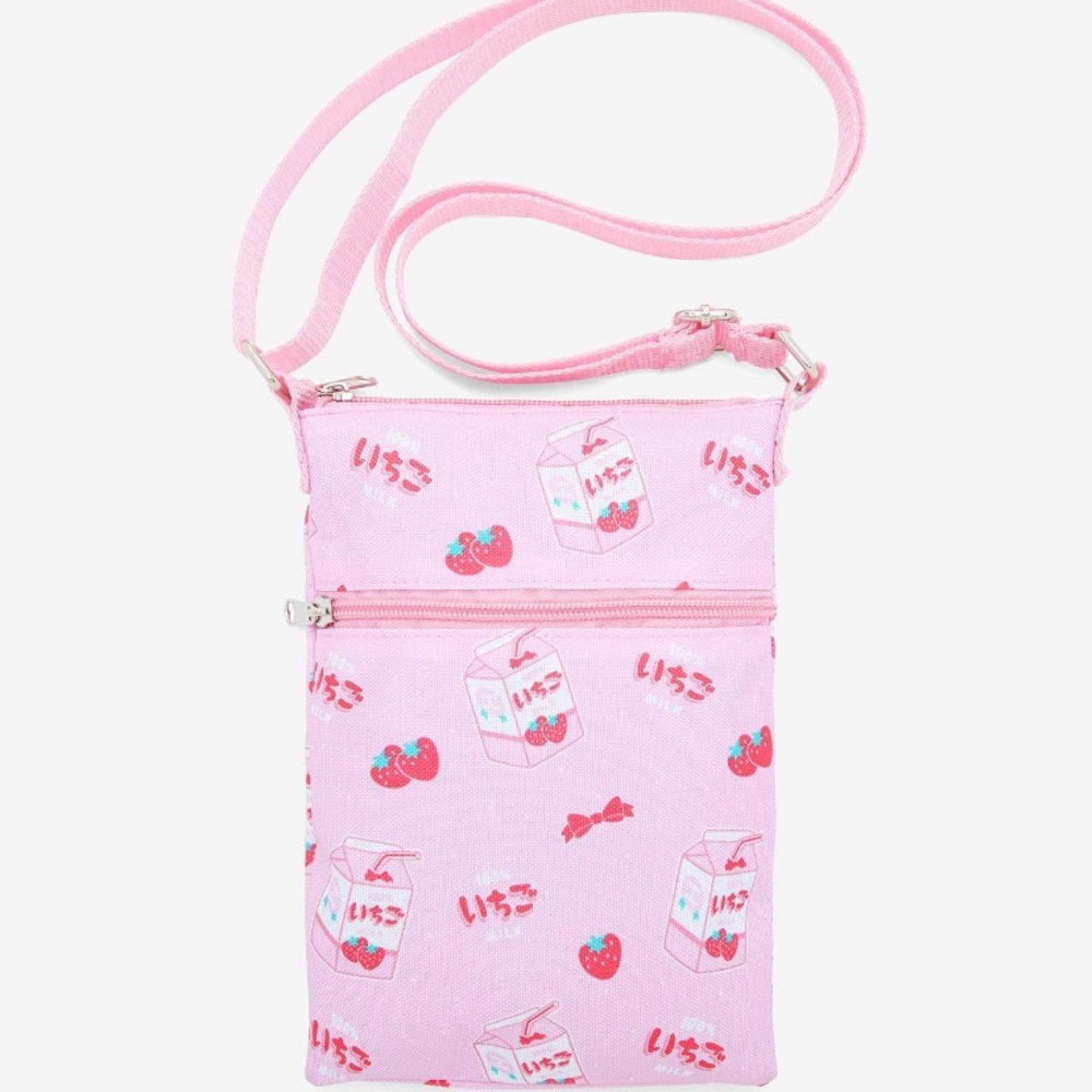 Hot Topic Strawberry Milk Passport Crossbody Bag